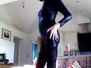 Playing With Myself In Black Pvc Cat Suit free video