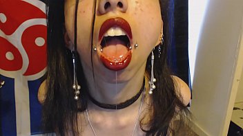 Goth With Red Lipstick Drools A Whole Lot And Blows Spit Bubbles At You - Spit And Saliva And Lipstick Fetish free video