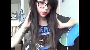 Emo Looking Girl In Big Specs In T Shirt And Tiny Panties And Socks free video