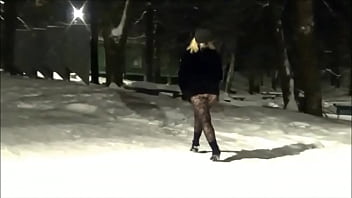 New Year's Eve Night Walk In Nylon Tights Without A Skirt free video