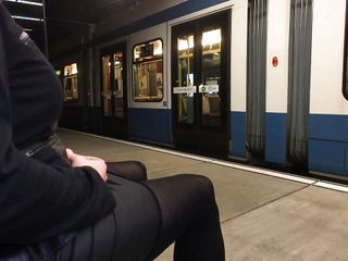 Crossdresser Showed Off At Tram Station By Night free video